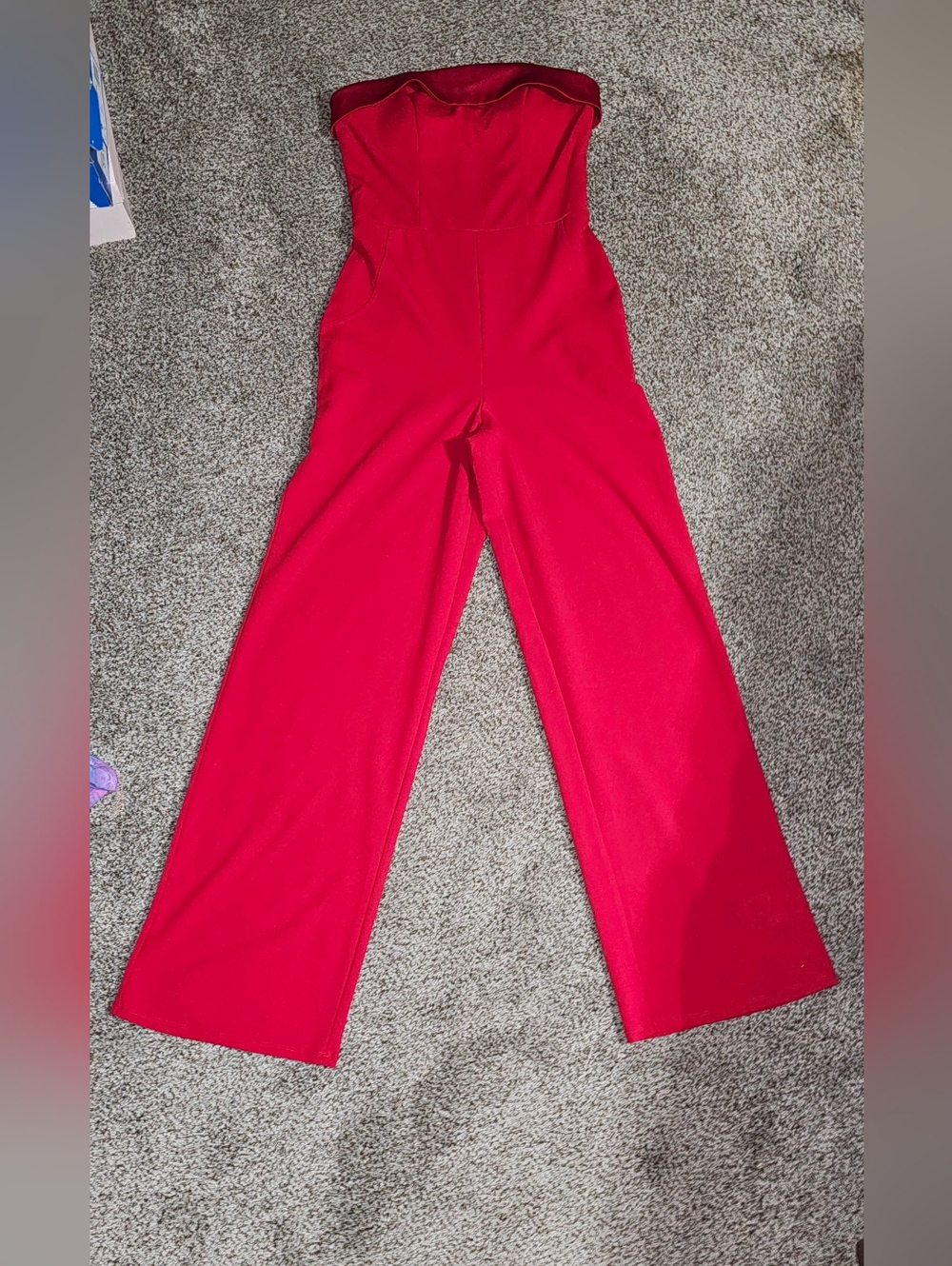 Red Strapless Wide-Leg Jumpsuit